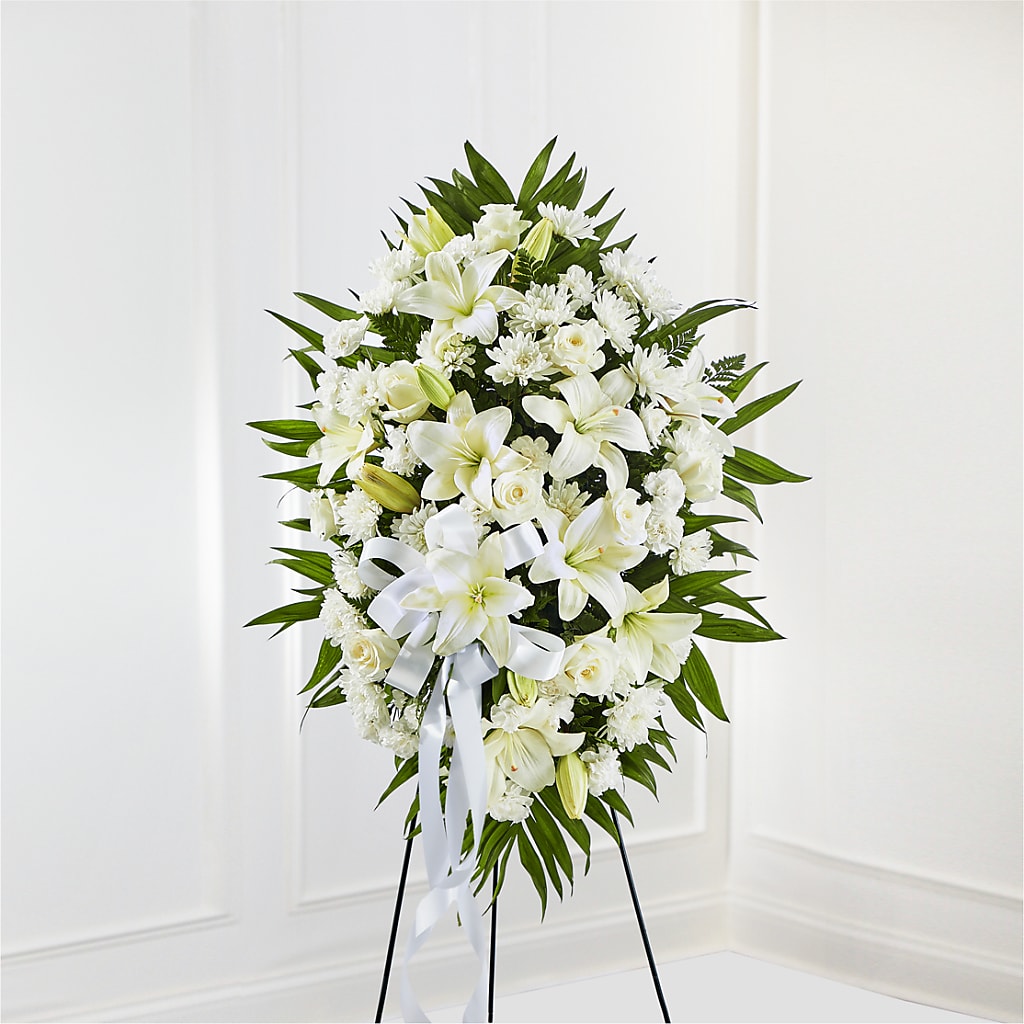 Exquisite Tribute Standing Spray-White Ribbon –  Acme, Malvern PA